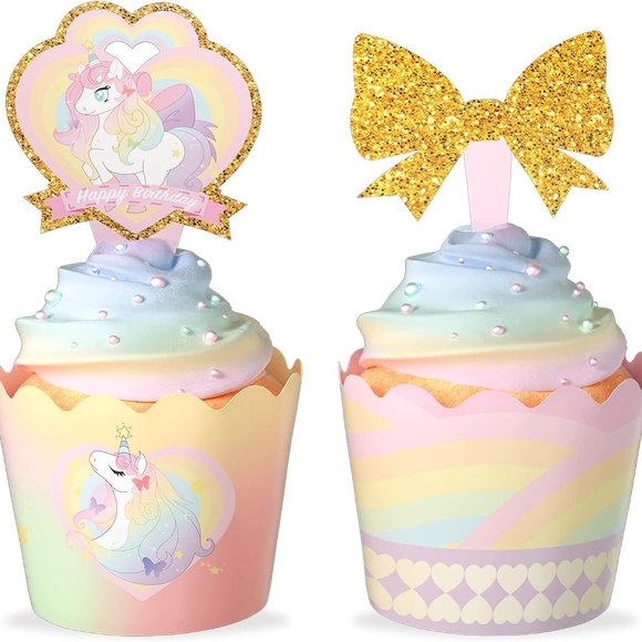 Unicorn Cupcake Topper, 60 pcs Unicorn Cupcake Wrappers and Cupcakes Picks - Picture 1 of 5